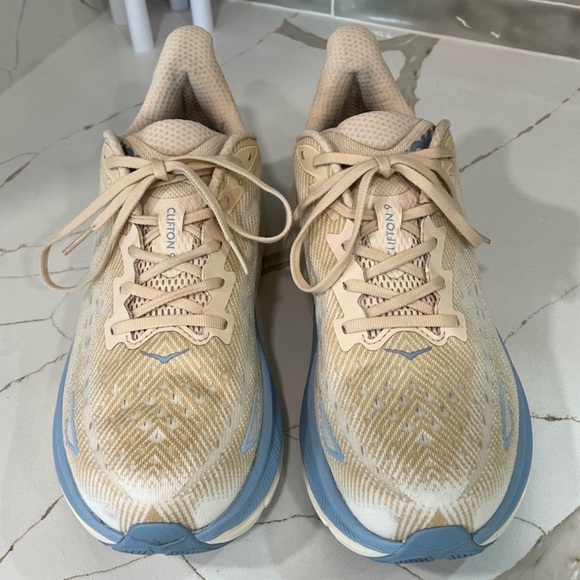 Hoka Clifton 9 Running Shoes. Men’s Size 12D Color Oak/Alabaster / Cream/blue - Picture 5 of 12